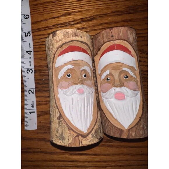 Santa Taper Candle Holder Midwest Hand Carved Wooden Set Rustic Christmas Decor - Picture 7 of 8